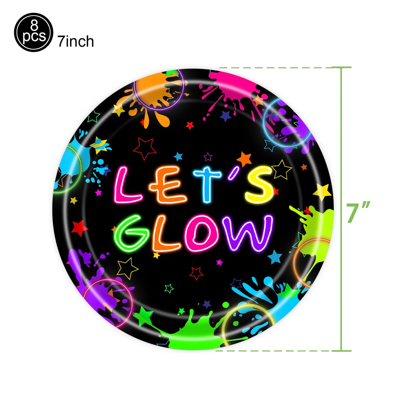 Neon Glow Birthday Party Supplies - Disposable Plates Napkins Cups for Kids - ZOOMNSTORE