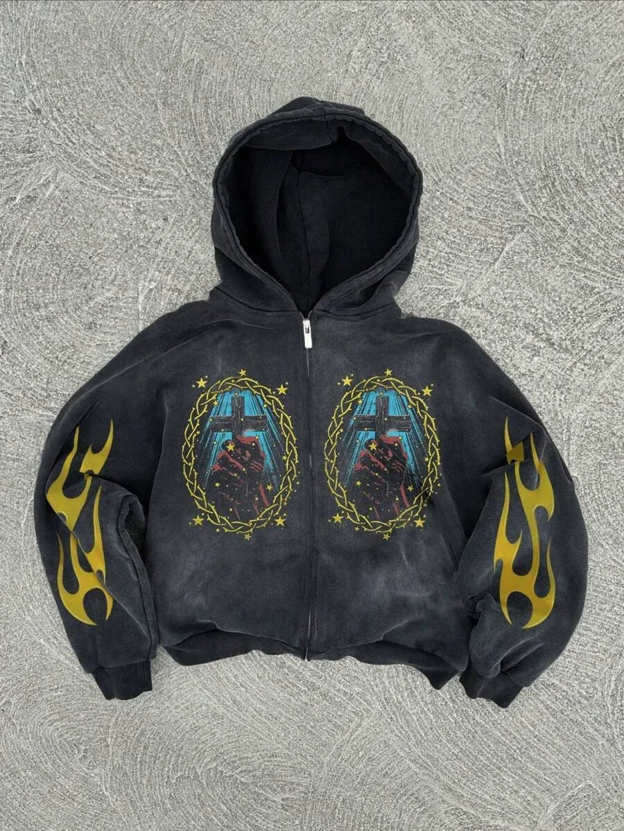 New Trend Hoodie Y2K Personalized Printed Sweatshirt Men's Harajuku Jacket Gothic Zipper Casual Sportswear Loose Fashion Hoodie - ZOOMNSTORE