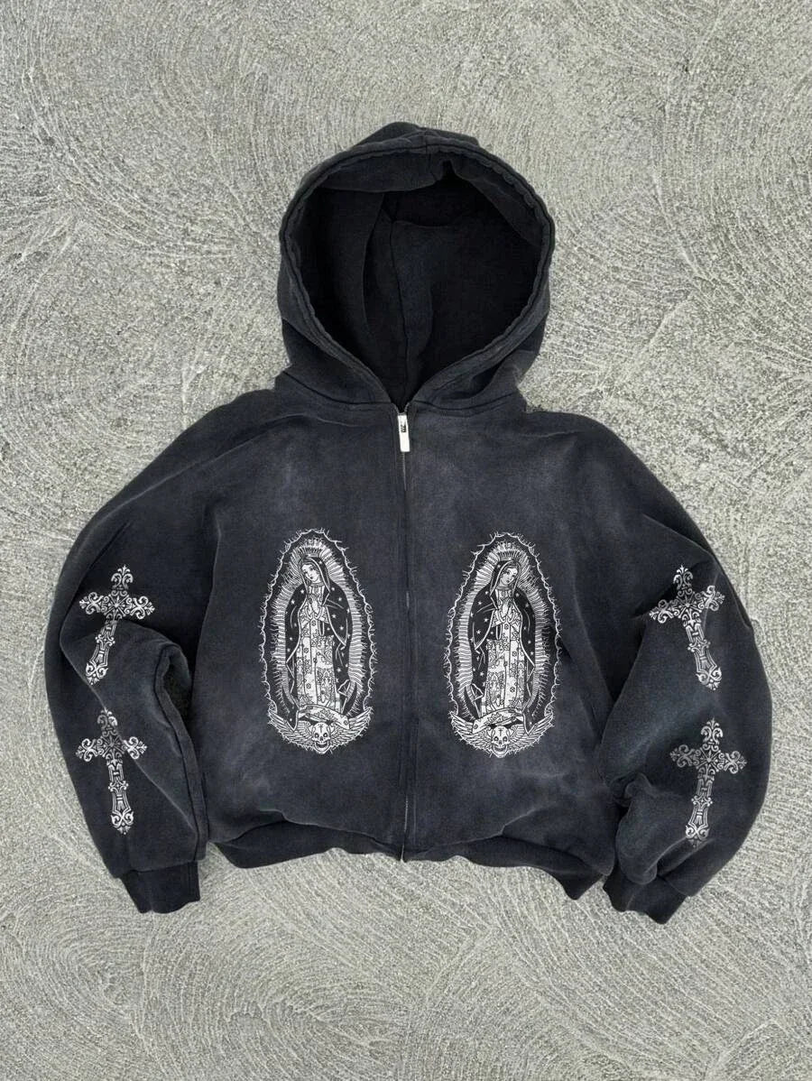 New Trend Hoodie Y2K Personalized Printed Sweatshirt Men's Harajuku Jacket Gothic Zipper Casual Sportswear Loose Fashion Hoodie - ZOOMNSTORE