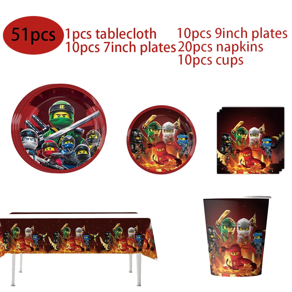 Ninja Birthday Party Supplies - Disposable Tableware Popcorn Plates Balloons Cups for Kids - ZOOMNSTORE