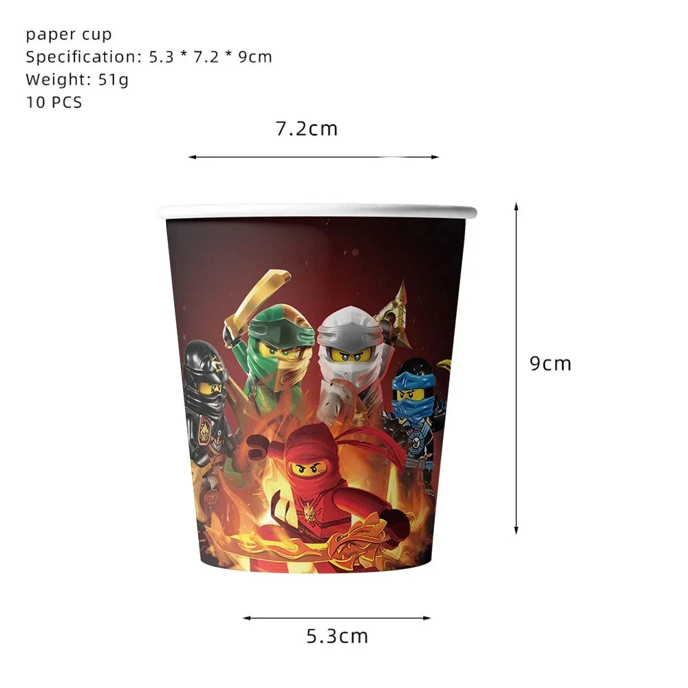 Ninja Birthday Party Supplies - Disposable Tableware Popcorn Plates Balloons Cups for Kids - ZOOMNSTORE