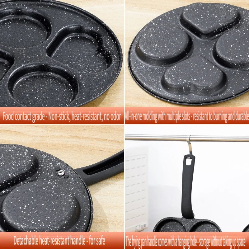 Non Stick Omelette Pan - Medical Stone Coating Four Hole Egg Frying Pan - ZOOMNSTORE