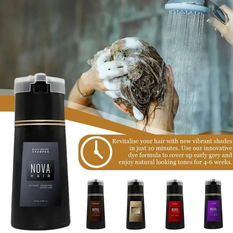 Nova Hair Instant Dye Shampoo - Quick Gray Coverage for Men Women Nourishing Formula - ZOOMNSTORE