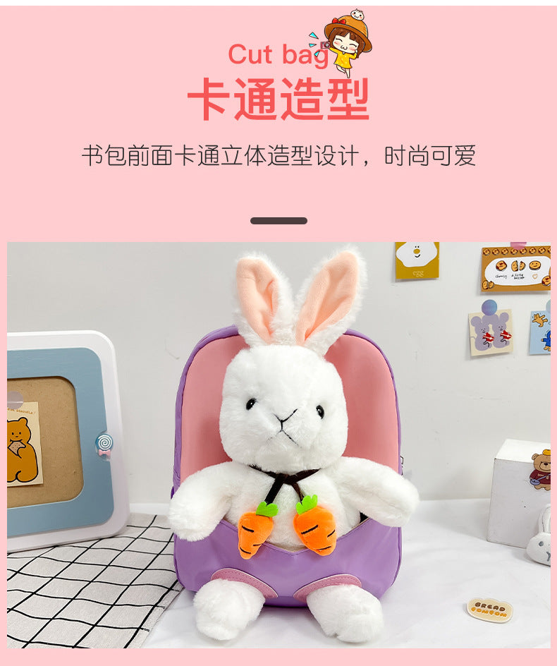 Plush 3D Rabbit Backpack - Cute Cartoon School Bag for Kids - ZOOMNSTORE