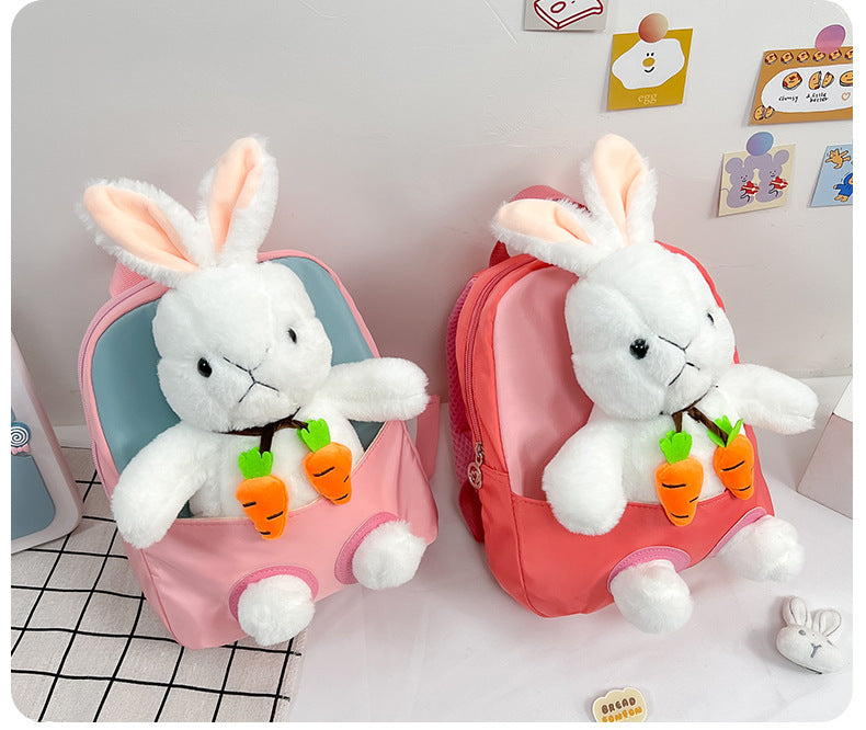Plush 3D Rabbit Backpack - Cute Cartoon School Bag for Kids - ZOOMNSTORE