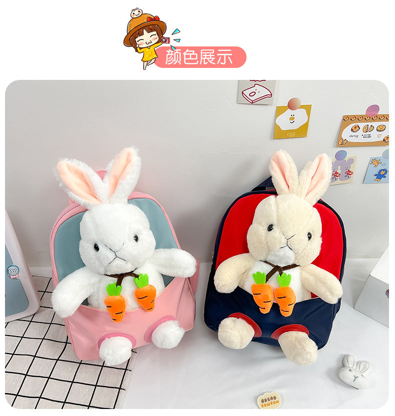 Plush 3D Rabbit Backpack - Cute Cartoon School Bag for Kids - ZOOMNSTORE