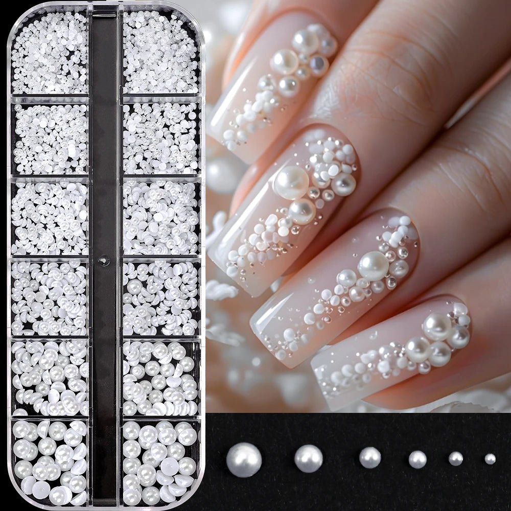 Ocean Gold Nail Art Charms - 3D Shell Seahorse Starfish Pearl Gems Studs - ZOOMNSTORE