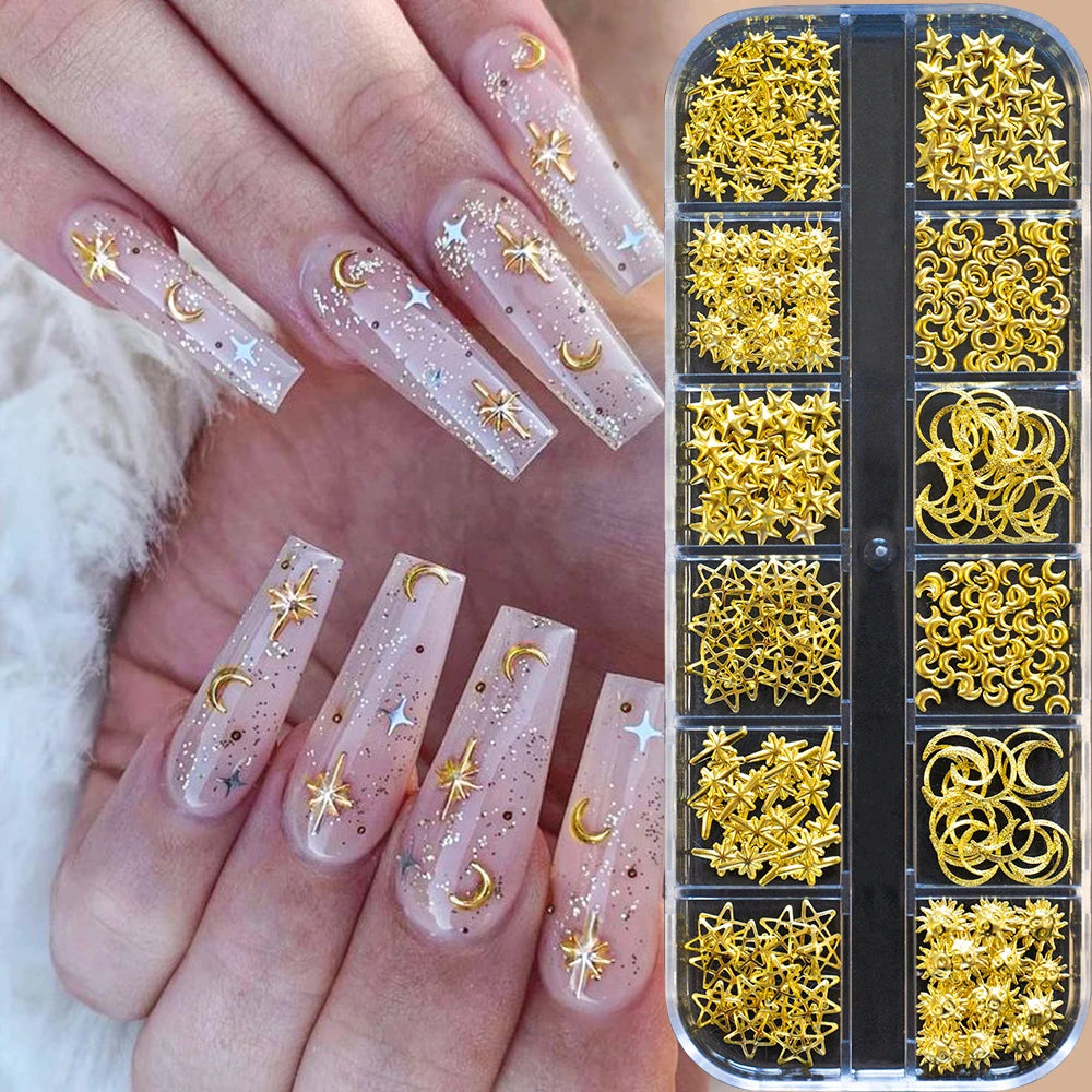 Ocean Gold Nail Art Charms - 3D Shell Seahorse Starfish Pearl Gems Studs - ZOOMNSTORE
