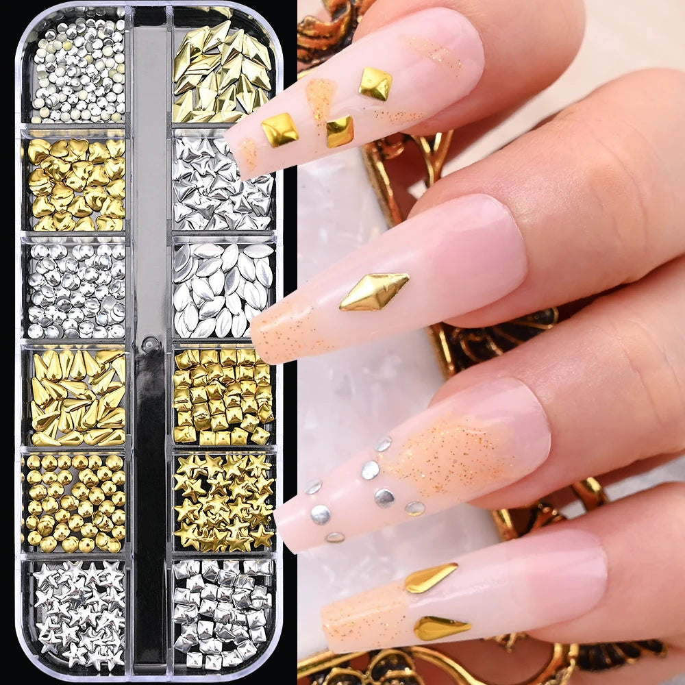 Ocean Gold Nail Art Charms - 3D Shell Seahorse Starfish Pearl Gems Studs - ZOOMNSTORE