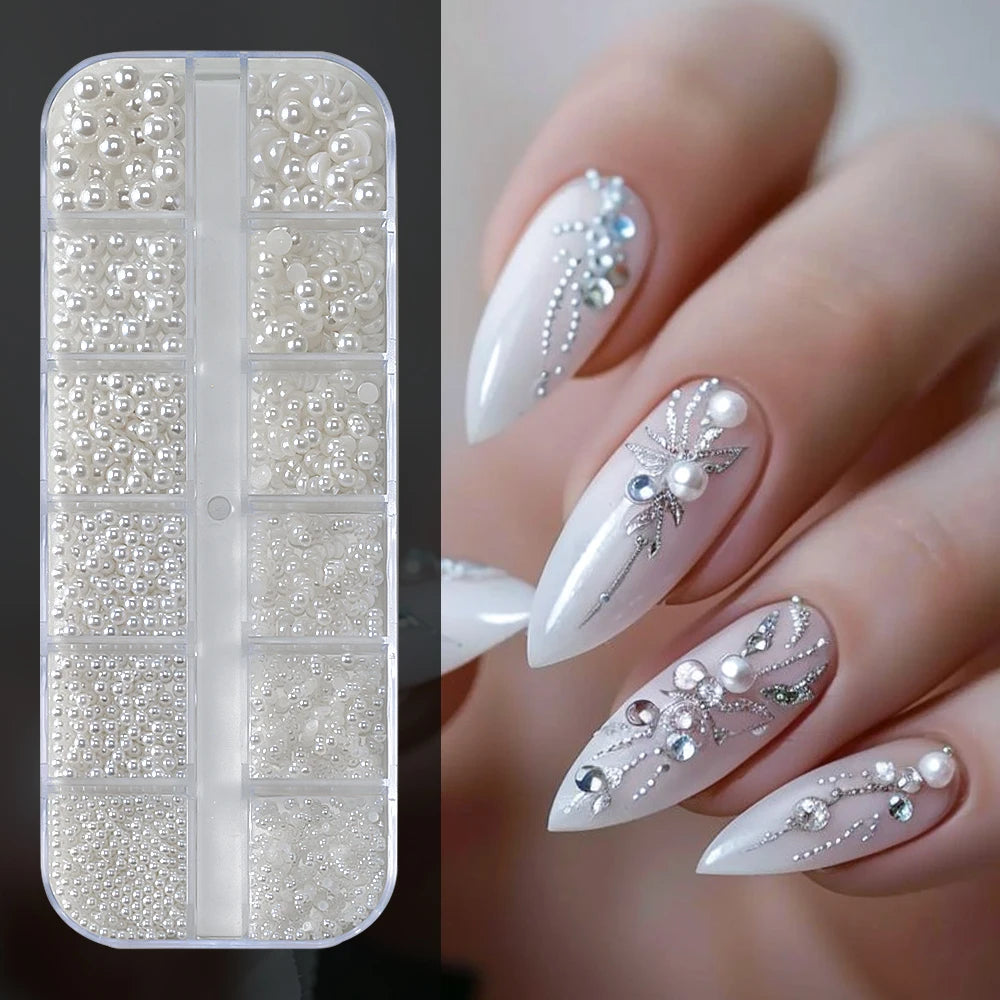 Ocean Gold Nail Art Charms - 3D Shell Seahorse Starfish Pearl Gems Studs - ZOOMNSTORE
