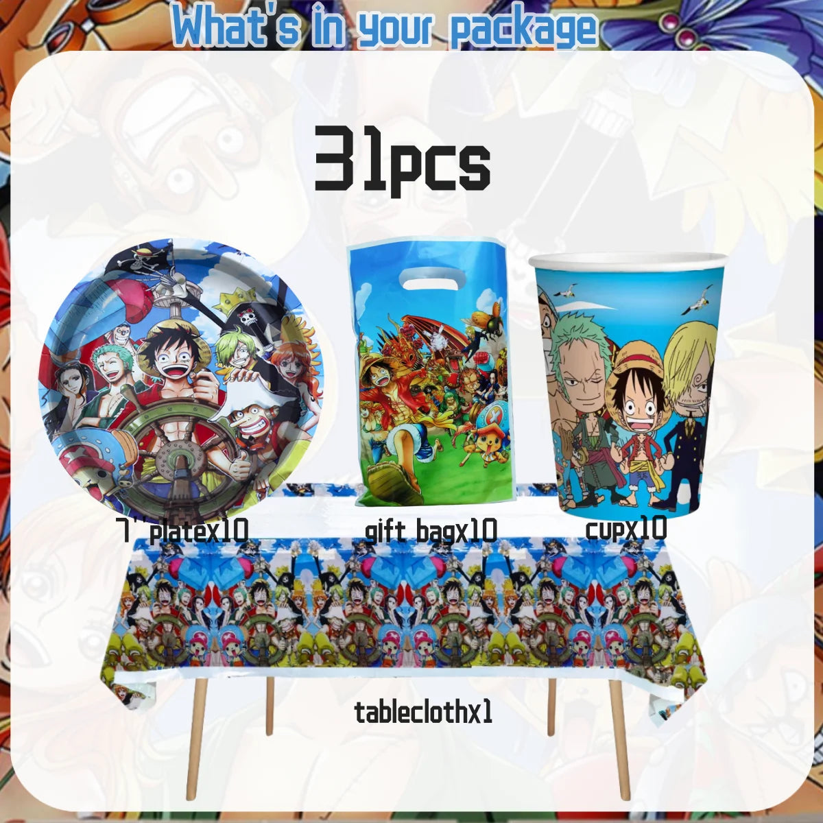 One Piece Birthday Party Set - Luffy Disposable Tableware Candy Box for Kids - ZOOMNSTORE