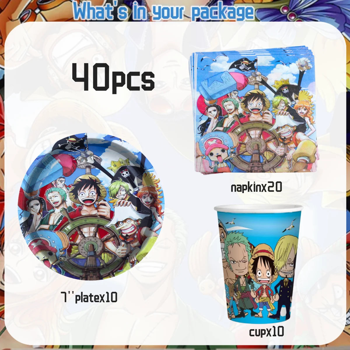 One Piece Birthday Party Set - Luffy Disposable Tableware Candy Box for Kids - ZOOMNSTORE