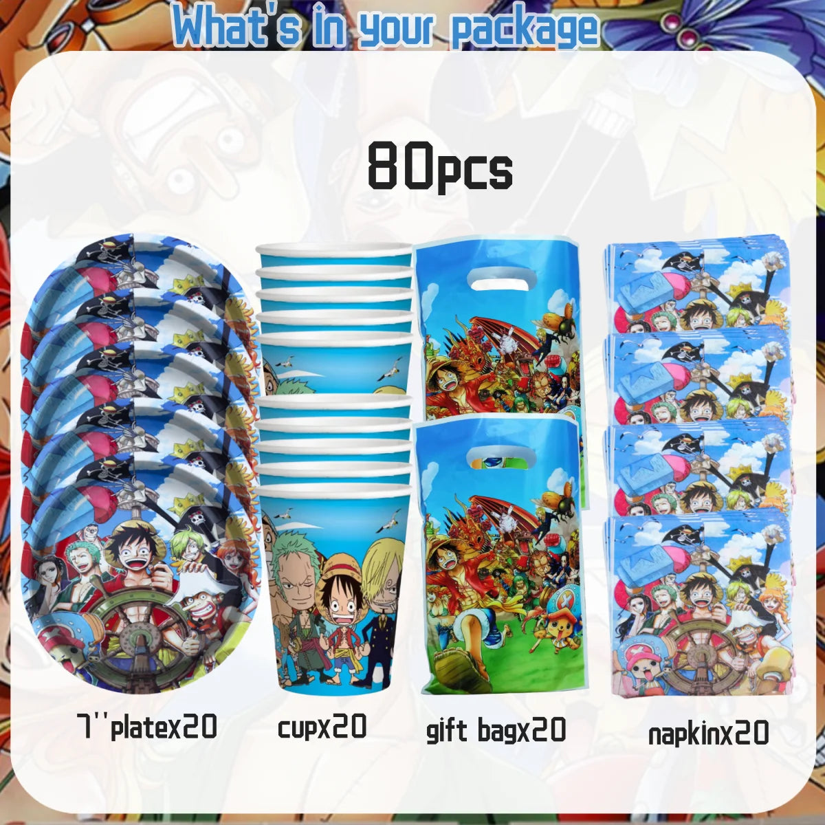 One Piece Birthday Party Set - Luffy Disposable Tableware Candy Box for Kids - ZOOMNSTORE