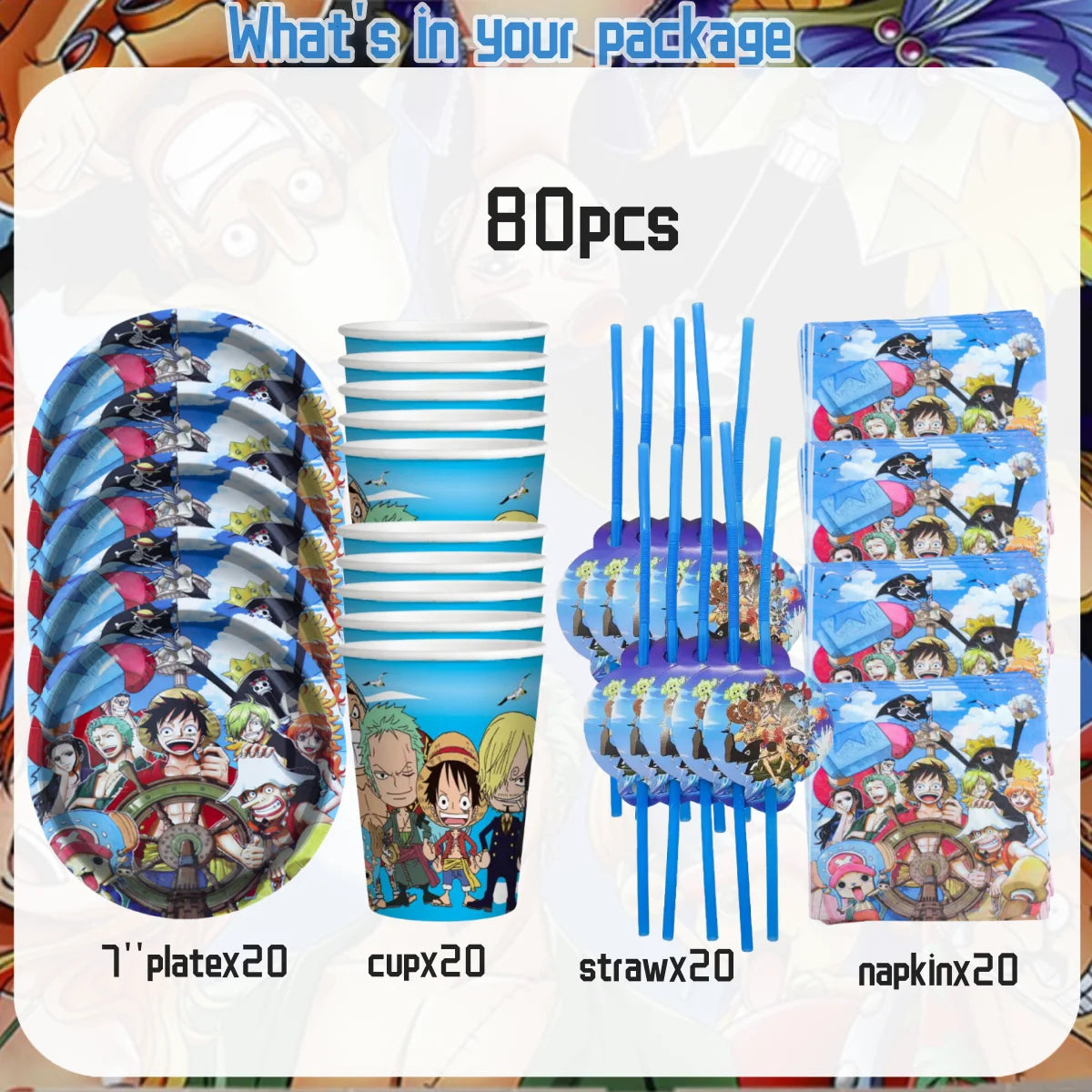 One Piece Birthday Party Set - Luffy Disposable Tableware Candy Box for Kids - ZOOMNSTORE
