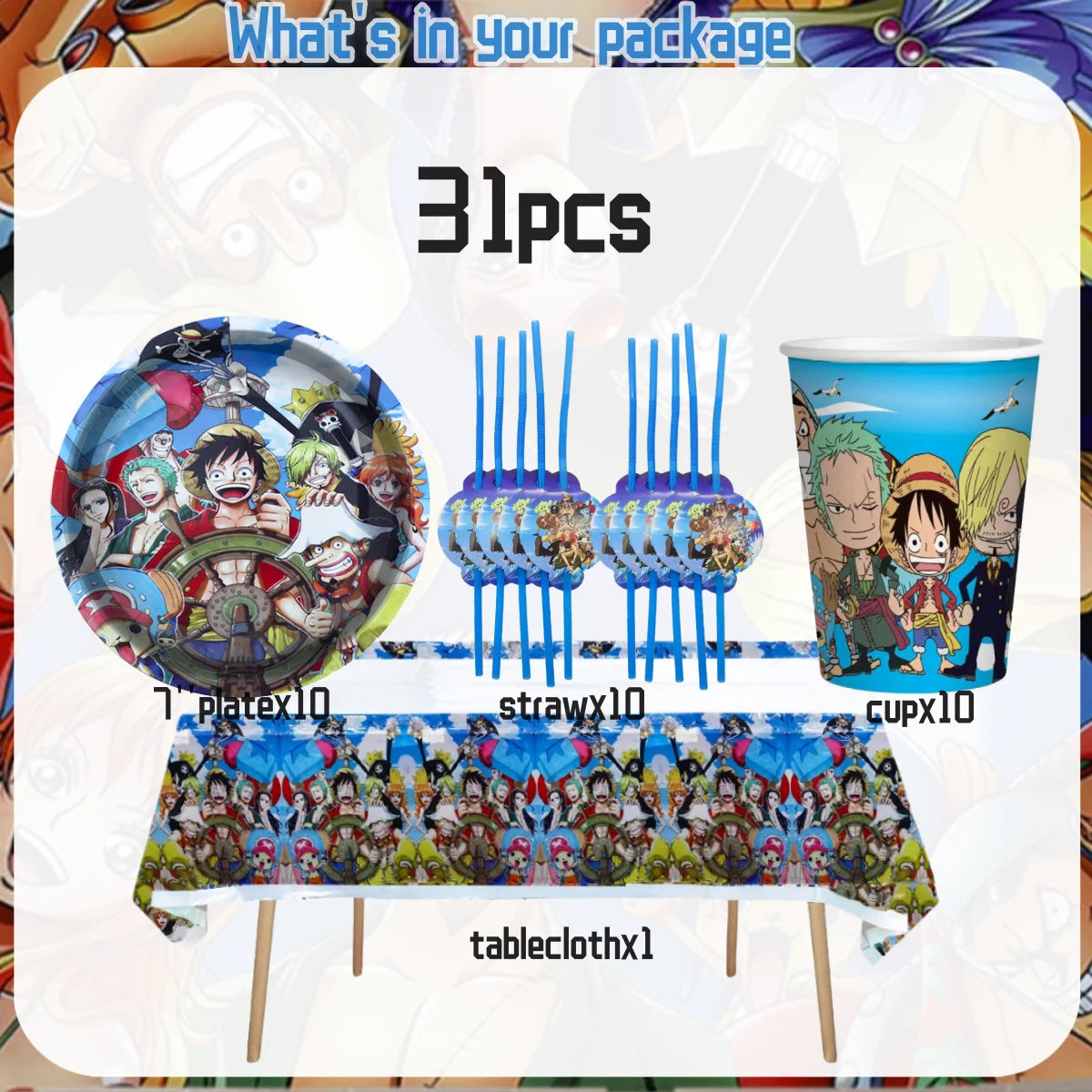 One Piece Birthday Party Set - Luffy Disposable Tableware Candy Box for Kids - ZOOMNSTORE