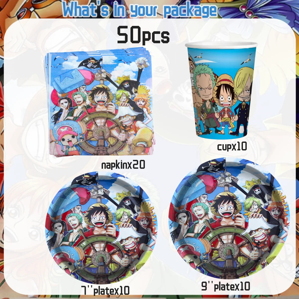 One Piece Birthday Party Set - Luffy Disposable Tableware Candy Box for Kids - ZOOMNSTORE