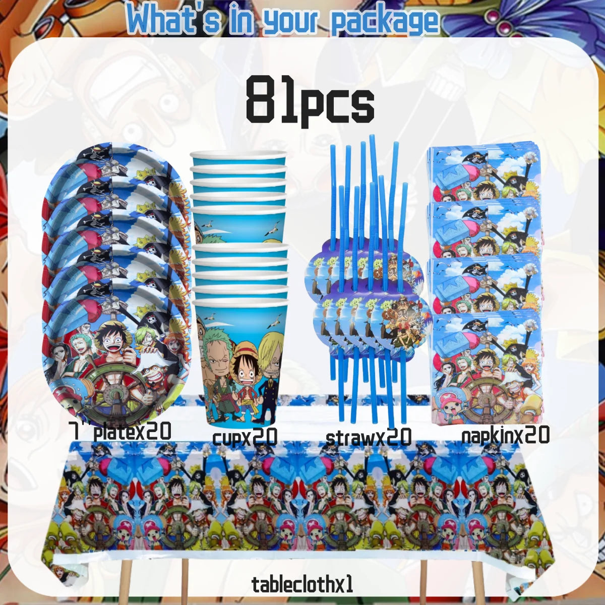 One Piece Birthday Party Set - Luffy Disposable Tableware Candy Box for Kids - ZOOMNSTORE