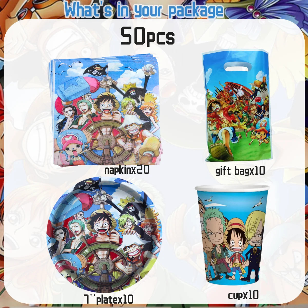 One Piece Birthday Party Set - Luffy Disposable Tableware Candy Box for Kids - ZOOMNSTORE