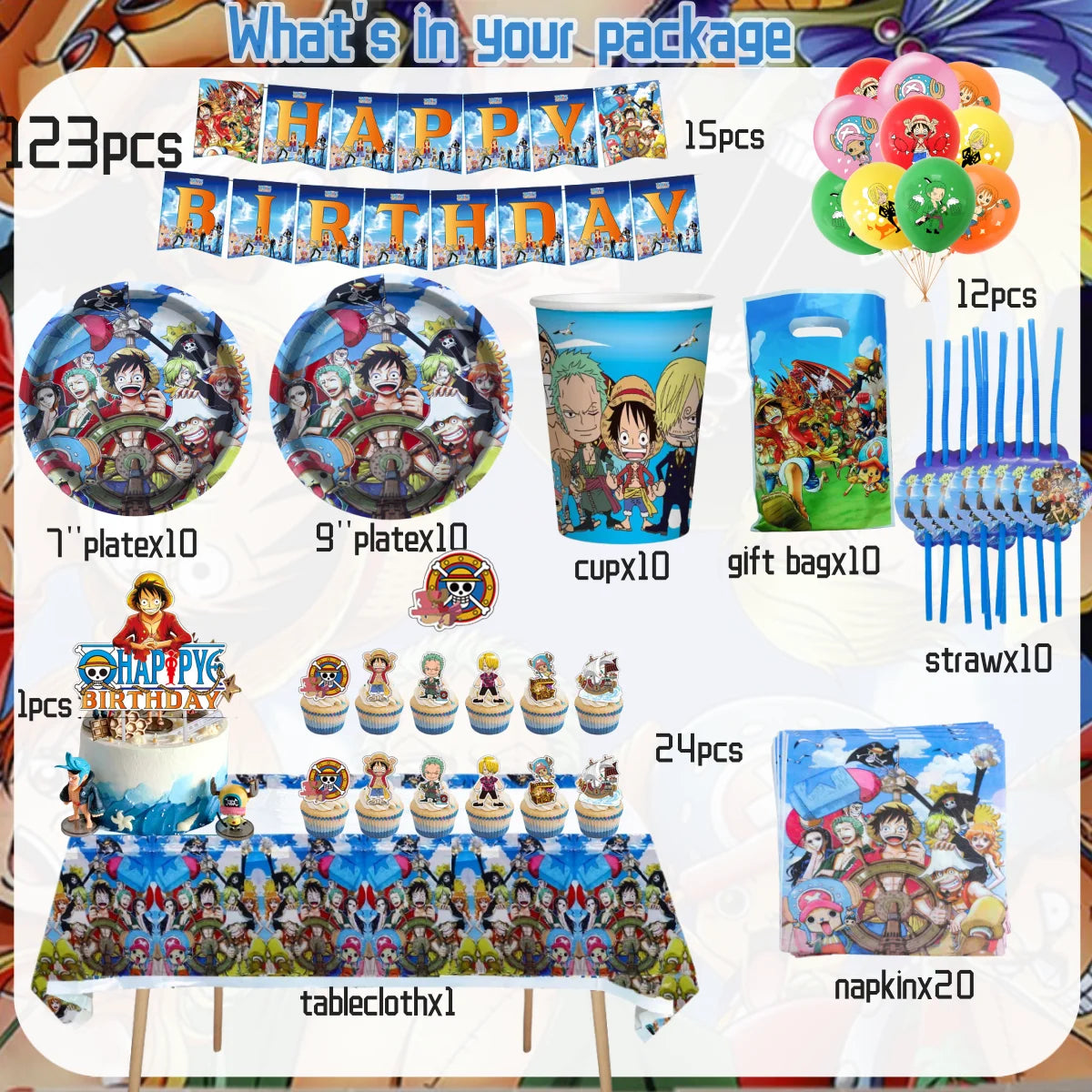 One Piece Birthday Party Set - Luffy Disposable Tableware Candy Box for Kids - ZOOMNSTORE