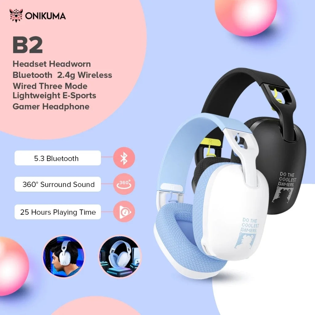 Onikuma B2 Wireless Gaming Headset - Ergonomic 24GHz USB Headphones for PS5PS4PC - ZOOMNSTORE