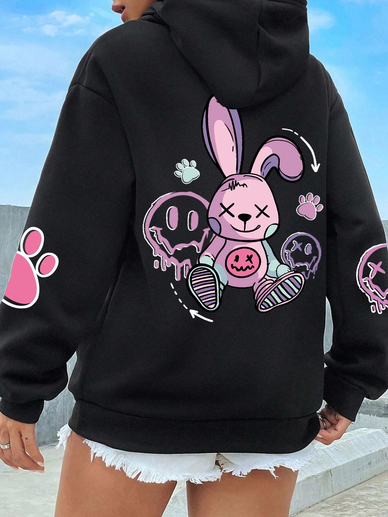 Oversized Hip Hop Hoodie - Casual Printed Fleece Sweatshirt for Women - ZOOMNSTORE