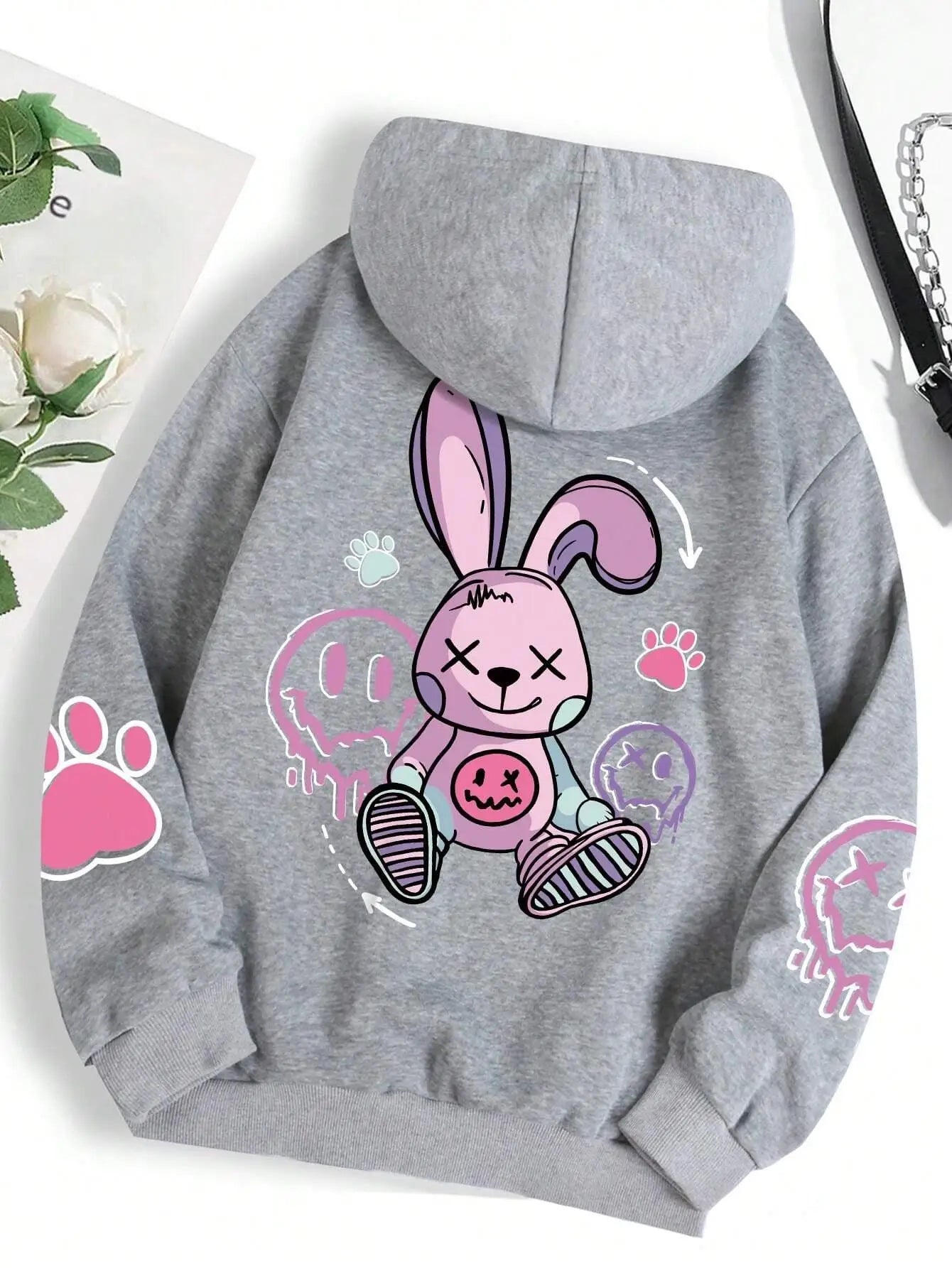 Oversized Hip Hop Hoodie - Casual Printed Fleece Sweatshirt for Women - ZOOMNSTORE