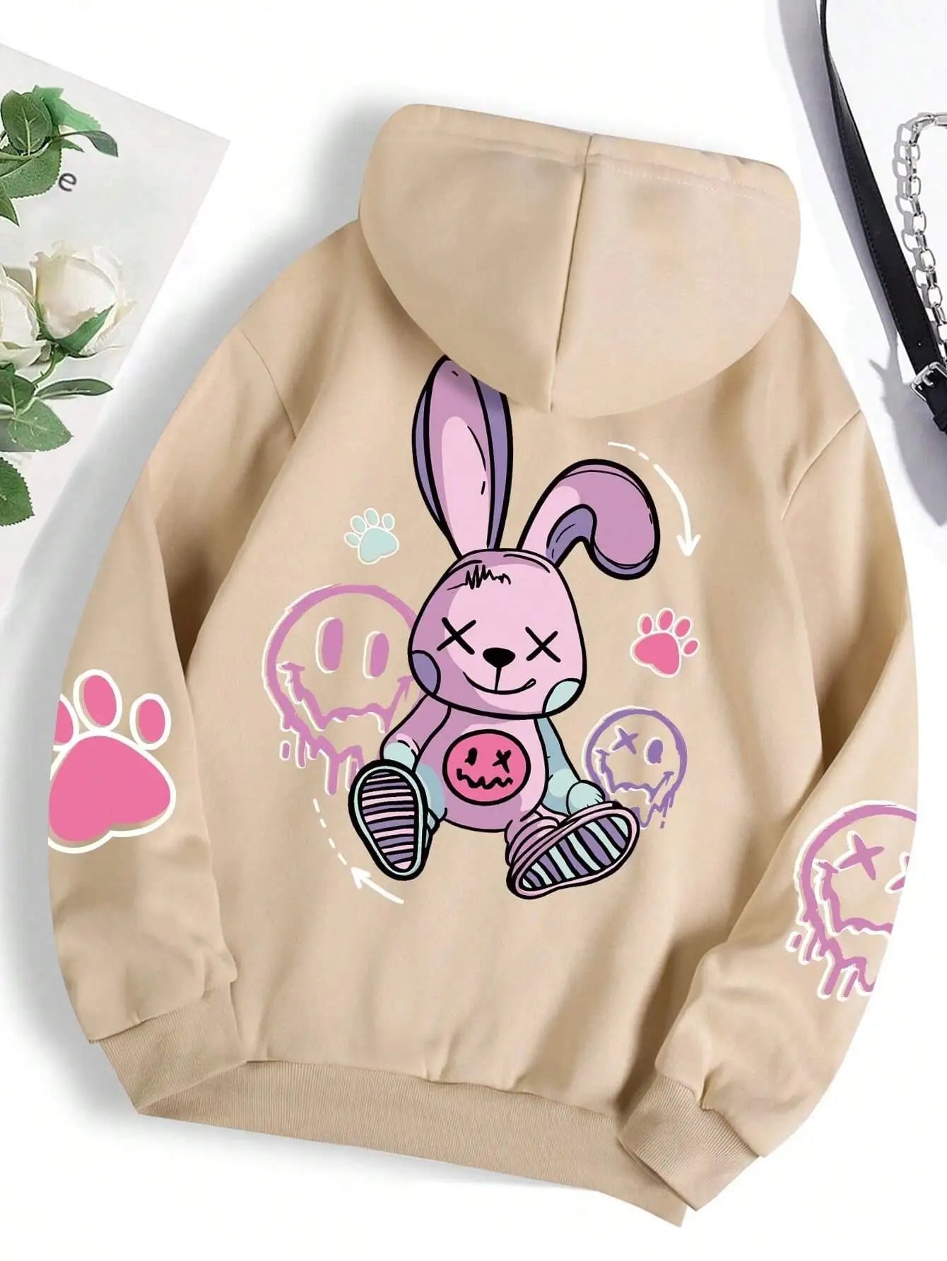 Oversized Hip Hop Hoodie - Casual Printed Fleece Sweatshirt for Women - ZOOMNSTORE