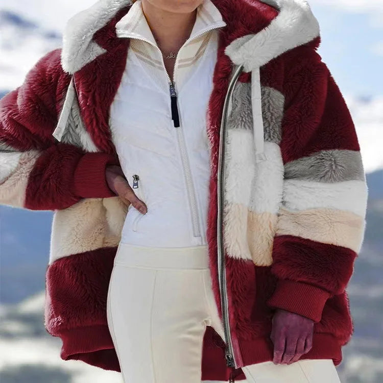 Oversized Hooded Plush Jacket for Women - Warm Autumn Winter Streetwear Coat - ZOOMNSTORE