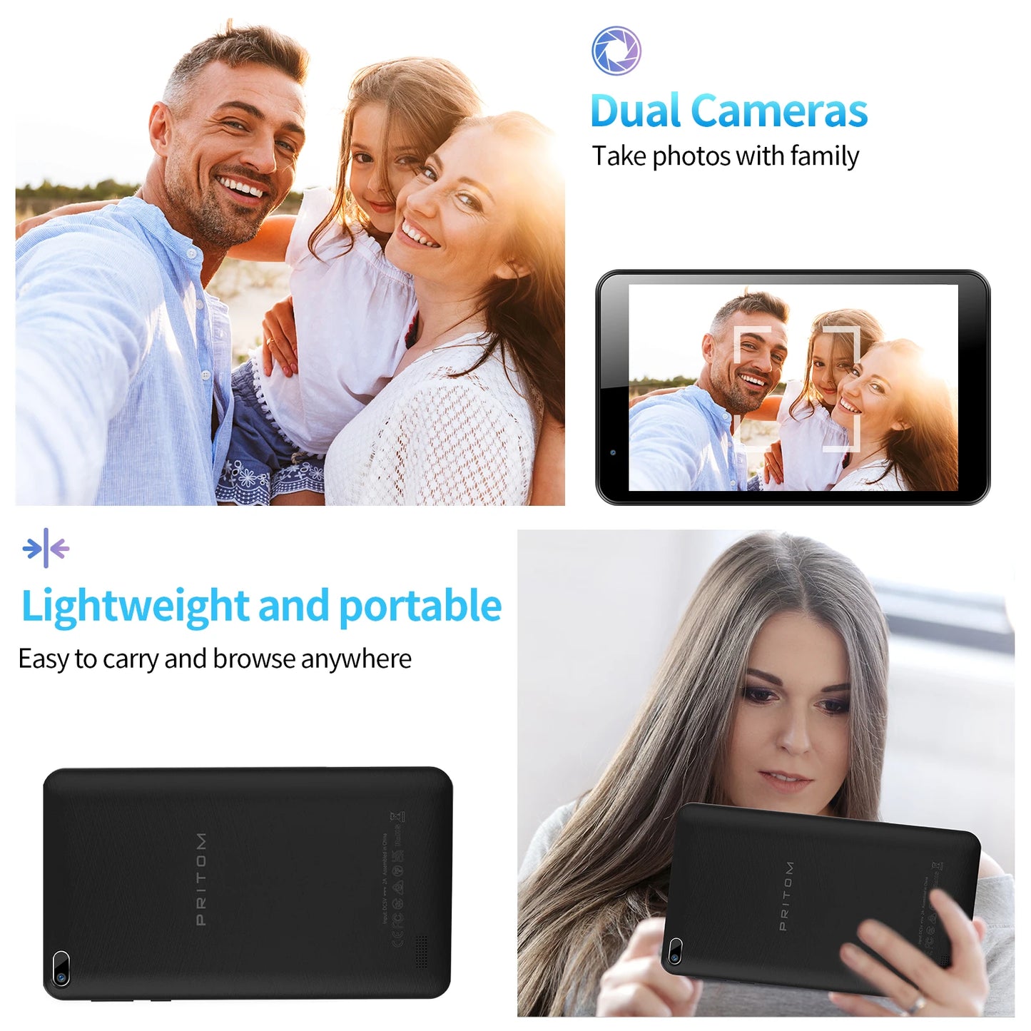PRITOM 7 Inch Tablet - 32GB Android 11 Quad-Core HD Display Dual Camera WiFi PU Case - ZOOMNSTORE