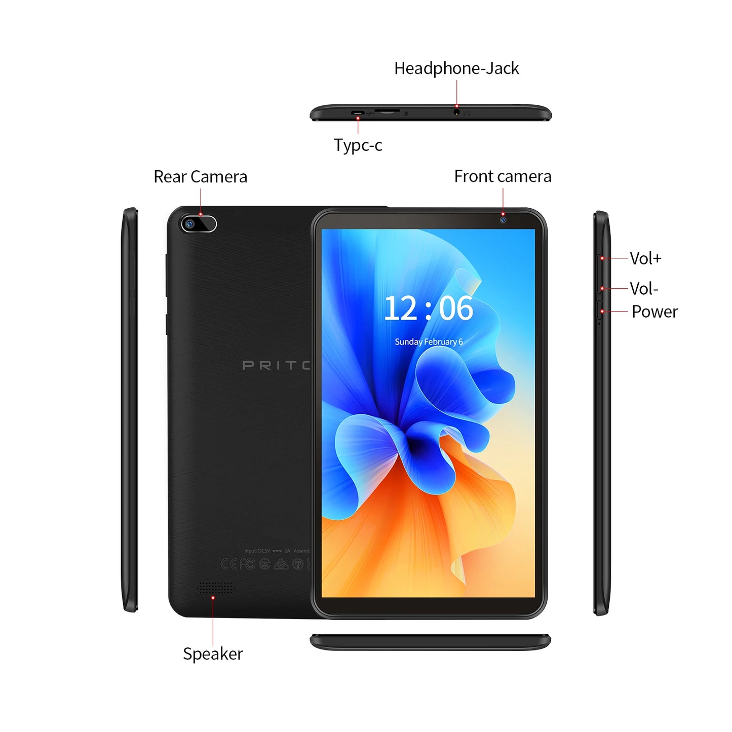 PRITOM 7 Inch Tablet - 32GB Android 11 Quad-Core HD Display Dual Camera WiFi PU Case - ZOOMNSTORE