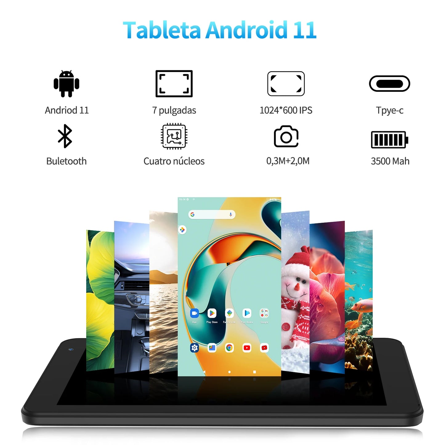 PRITOM 7 Inch Tablet - 32GB Android 11 Quad-Core HD Display Dual Camera WiFi PU Case - ZOOMNSTORE