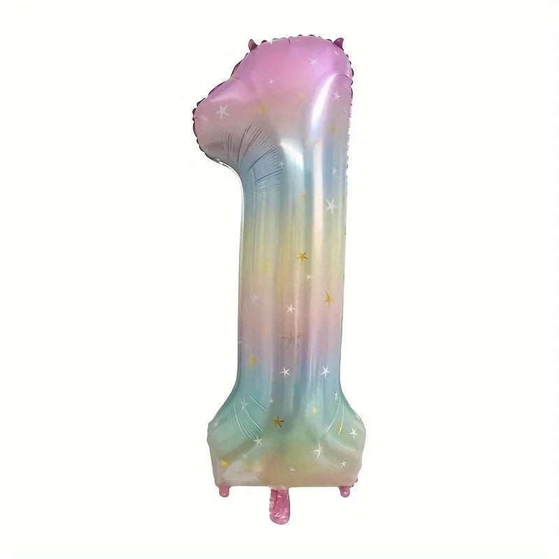 Pastel Rainbow Number Balloon - 40inch Star Sky Gradient Birthday Decoration - ZOOMNSTORE