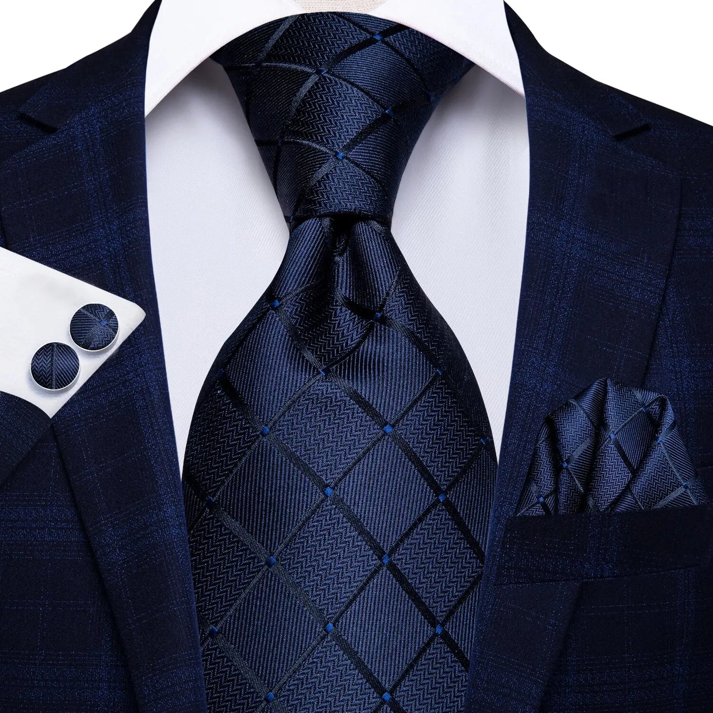 Peacock Blue Silk Wedding Tie Set - Mens Designer Tie with Hanky Cufflinks - ZOOMNSTORE