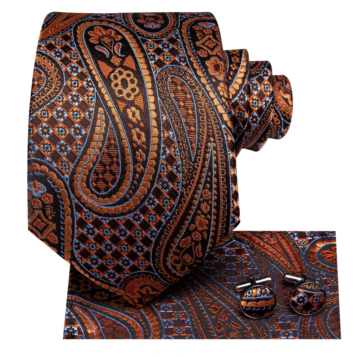 Peacock Blue Silk Wedding Tie Set - Mens Designer Tie with Hanky Cufflinks - ZOOMNSTORE