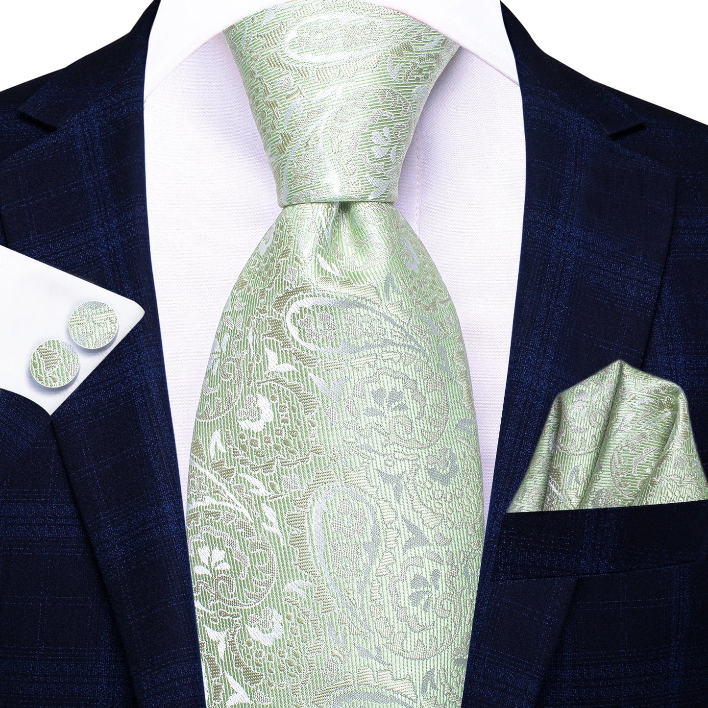 Peacock Blue Silk Wedding Tie Set - Mens Designer Tie with Hanky Cufflinks - ZOOMNSTORE
