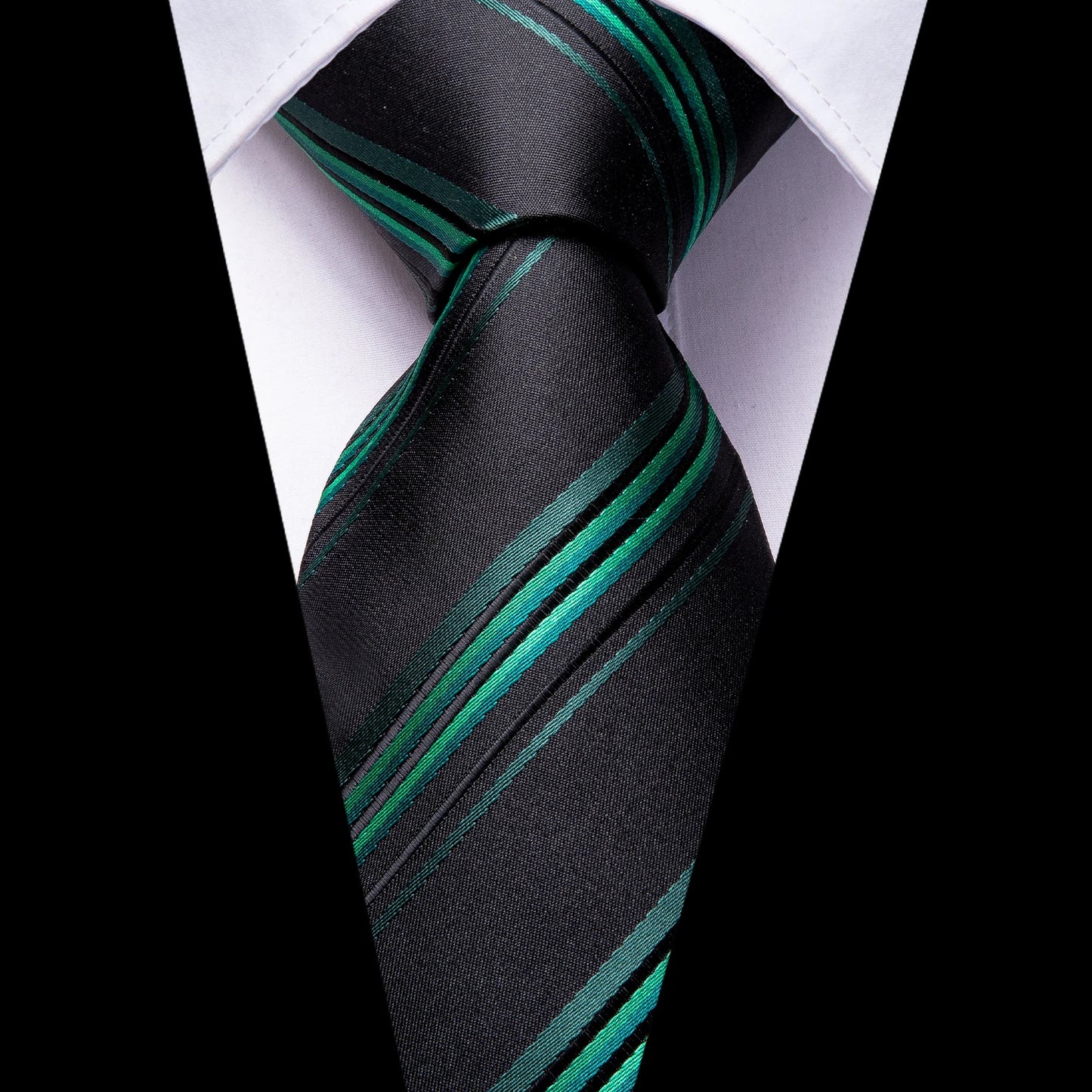 Peacock Blue Silk Wedding Tie Set - Mens Designer Tie with Hanky Cufflinks - ZOOMNSTORE