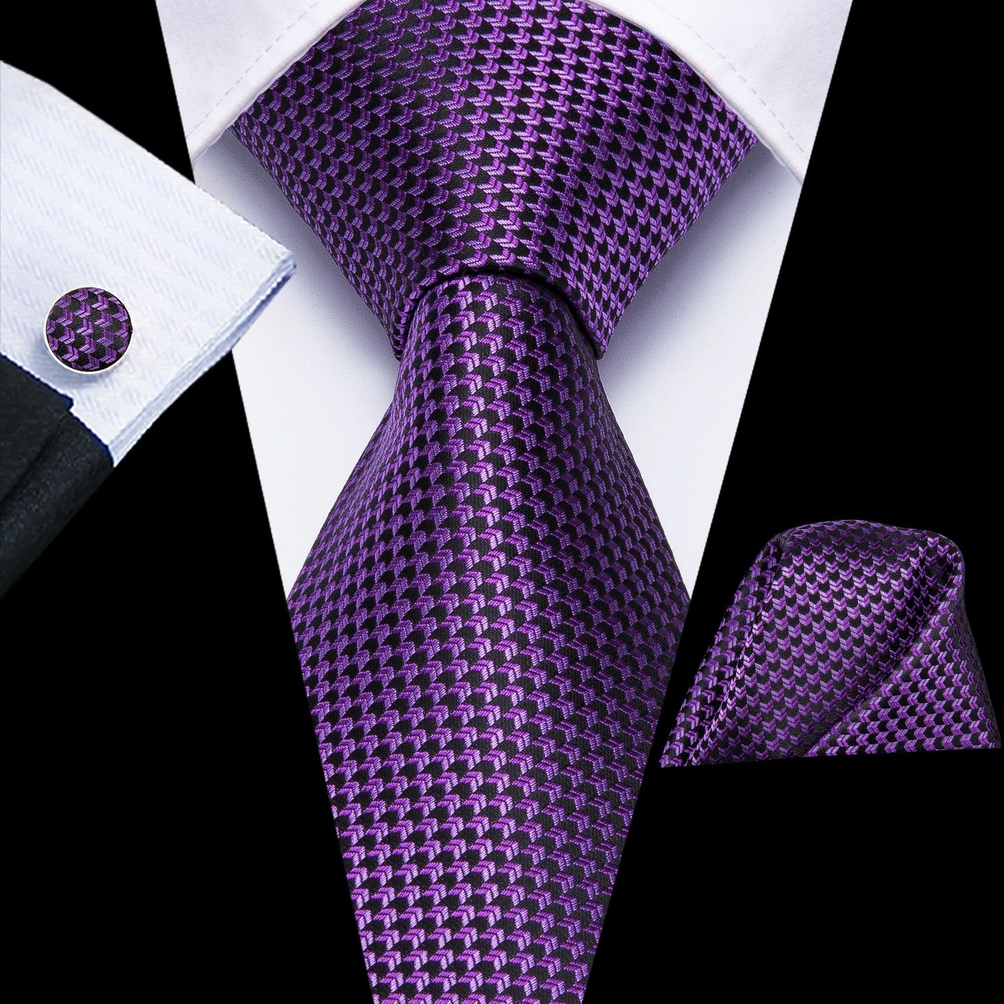 Peacock Blue Silk Wedding Tie Set - Mens Designer Tie with Hanky Cufflinks - ZOOMNSTORE