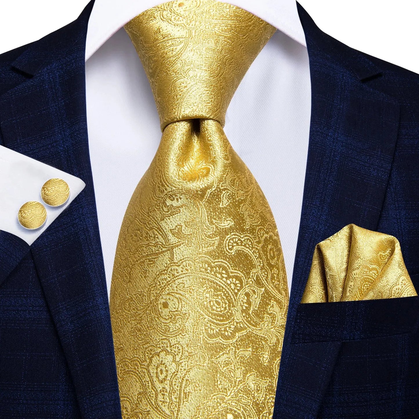 Peacock Blue Silk Wedding Tie Set - Mens Designer Tie with Hanky Cufflinks - ZOOMNSTORE