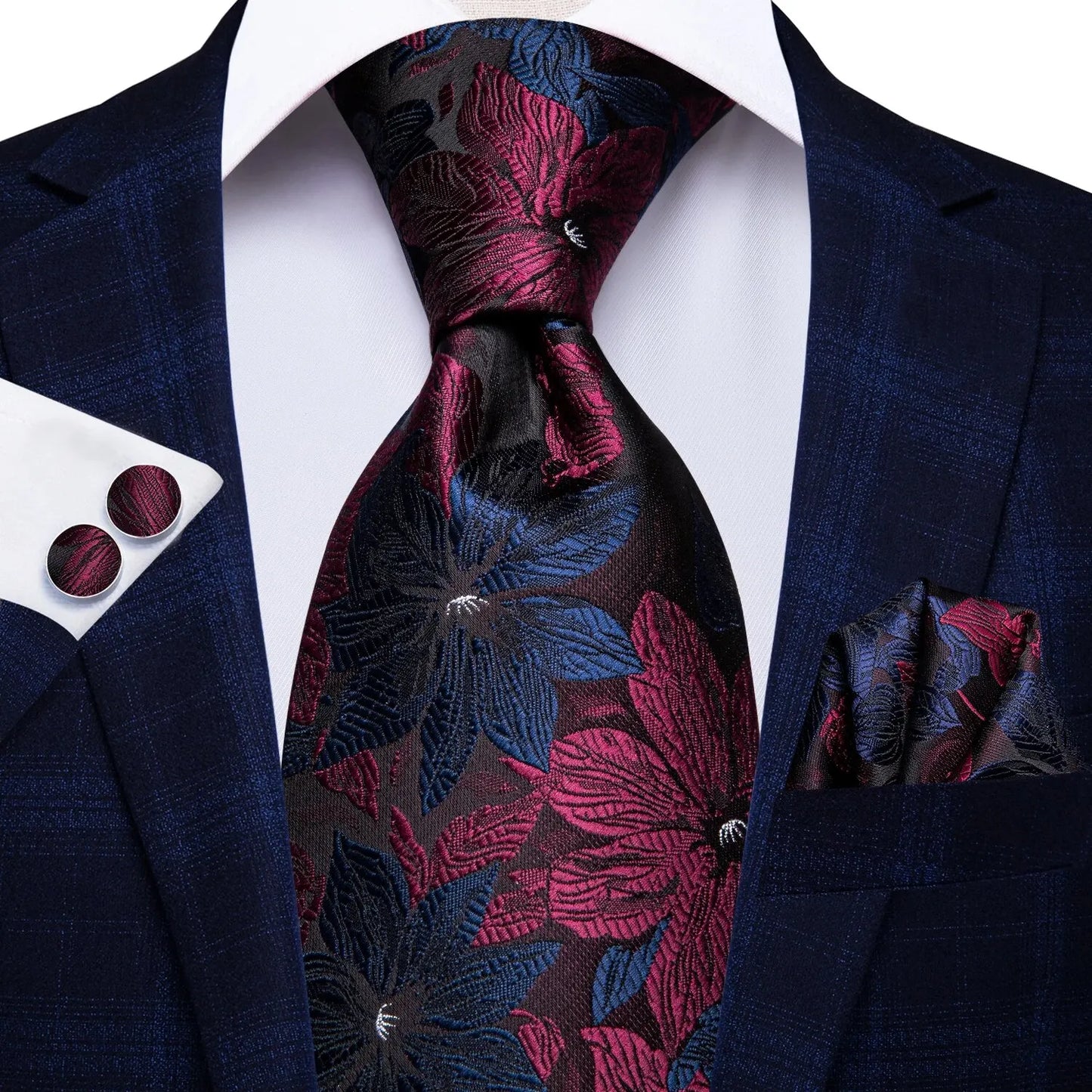 Peacock Blue Silk Wedding Tie Set - Mens Designer Tie with Hanky Cufflinks - ZOOMNSTORE