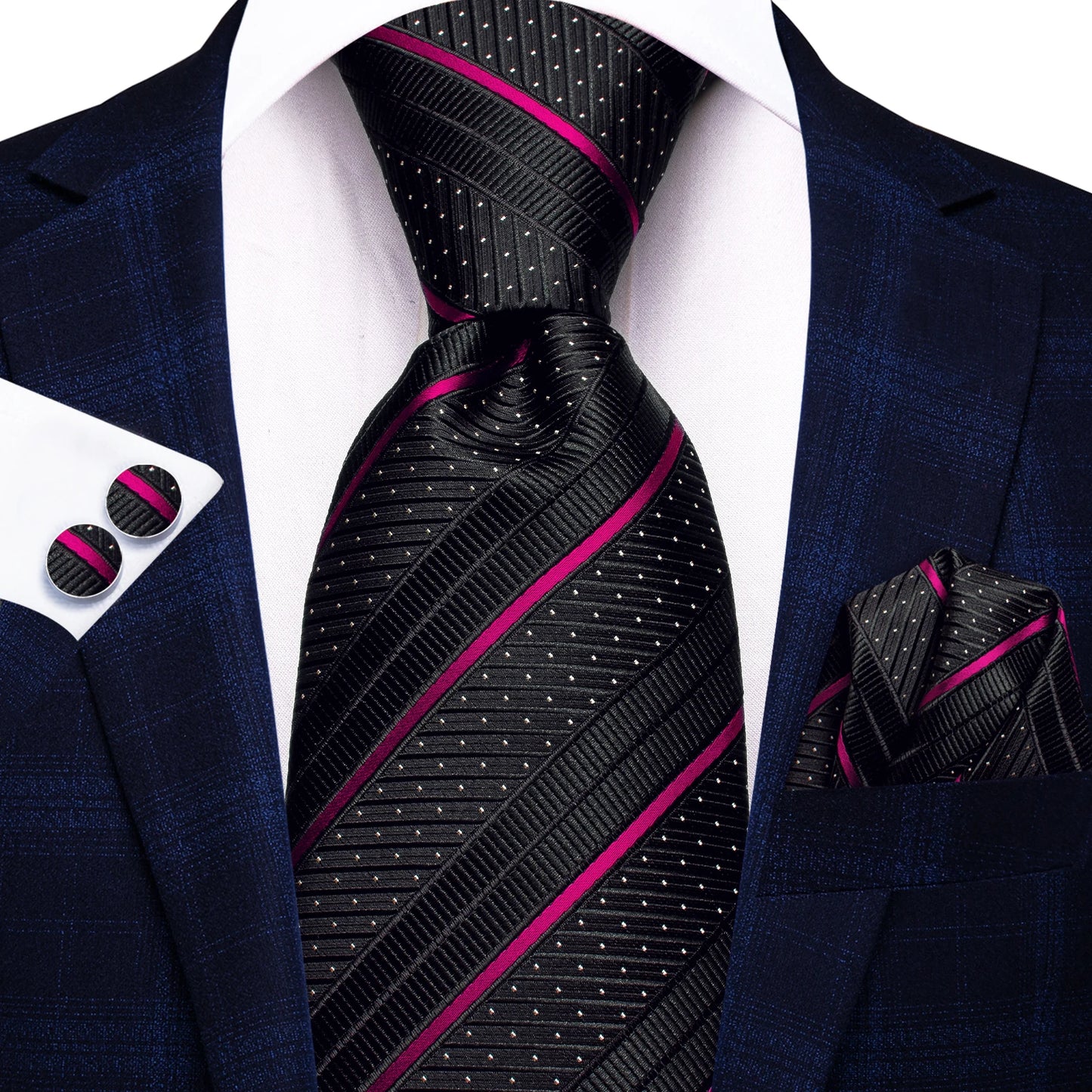 Peacock Blue Silk Wedding Tie Set - Mens Designer Tie with Hanky Cufflinks - ZOOMNSTORE
