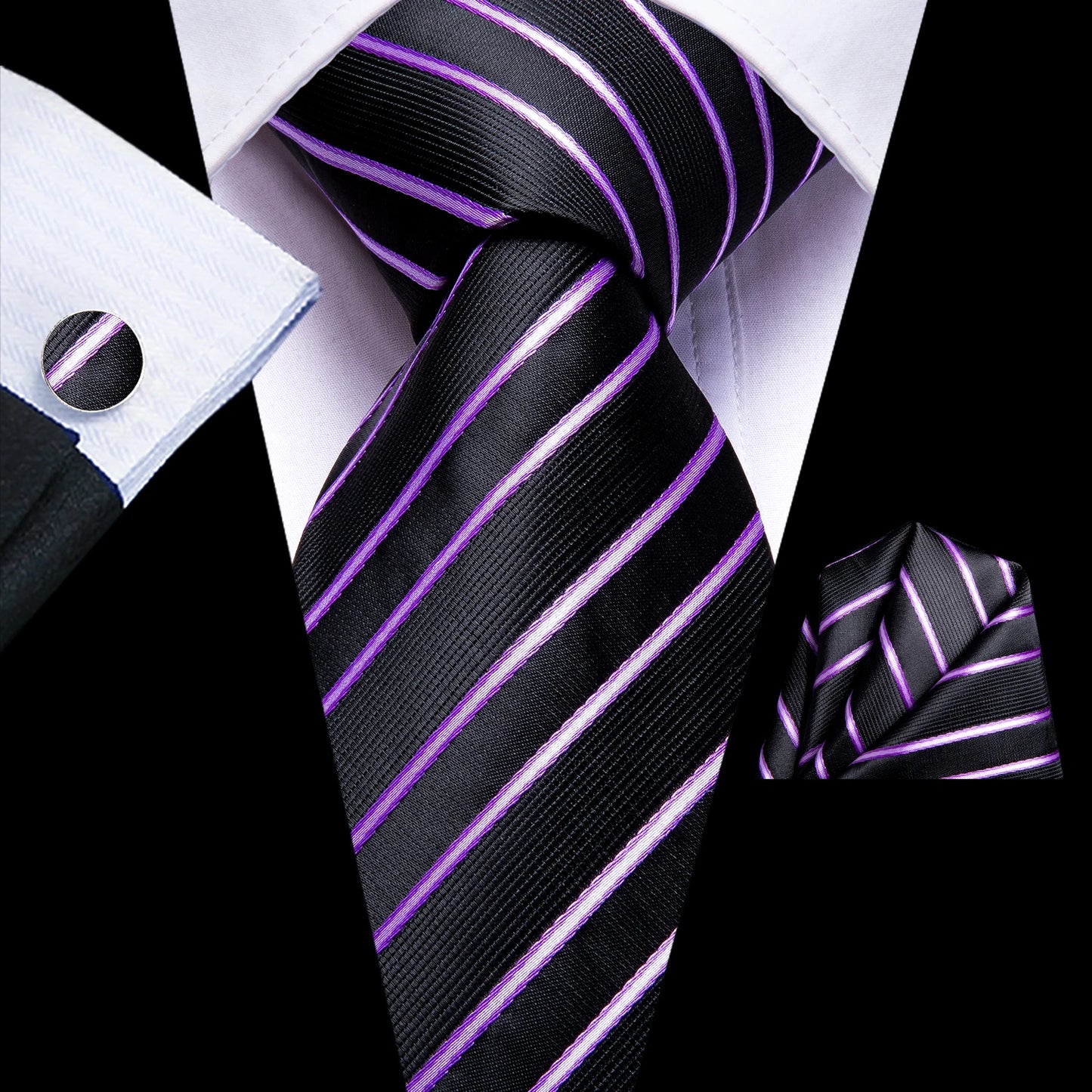 Peacock Blue Silk Wedding Tie Set - Mens Designer Tie with Hanky Cufflinks - ZOOMNSTORE