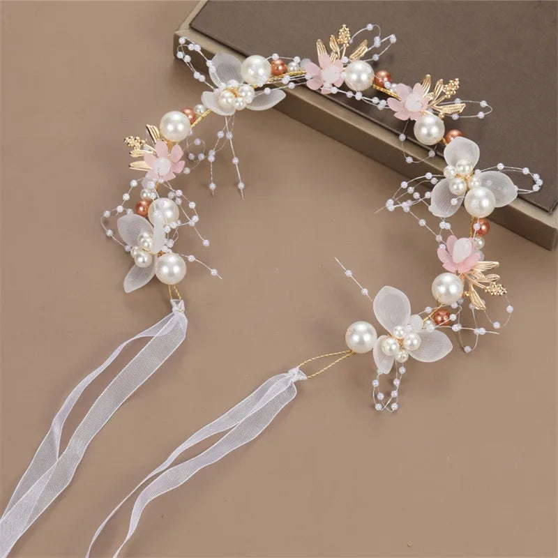 Elegant Girls Headband Imitated Pearl Hair Headdress Baby GirlsFlower Wreath Bride Garland Head Hoop Wedding Headbands Hair - ZOOMNSTORE