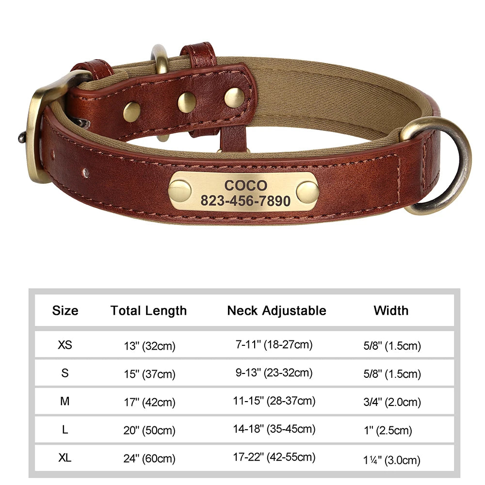 Personalized Engraved Dog Collar - Custom PU Leather ID Tag for Small to Large Dogs - ZOOMNSTORE