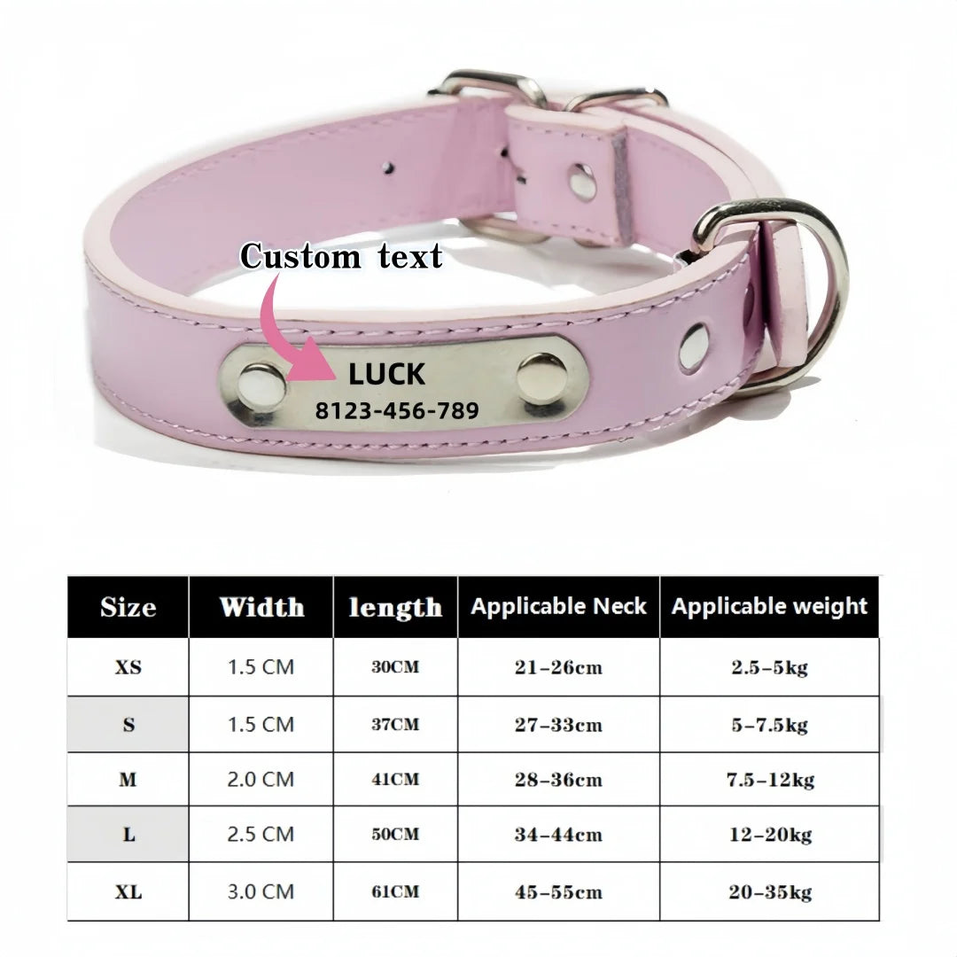 Personalized PU Leather Dog Collar with ID Tag - Anti-Lost for Small Medium Large Dogs Cats - ZOOMNSTORE
