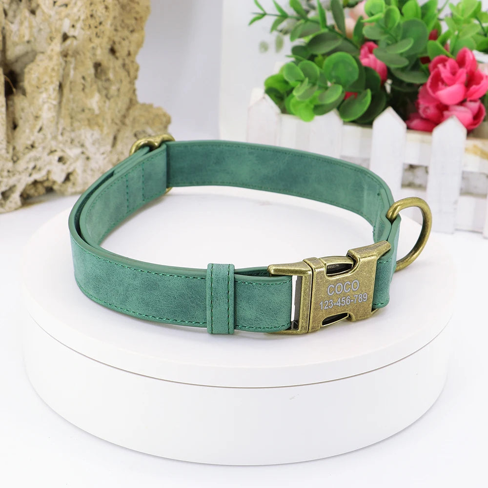 Personalized Dog Collar with Engraved ID Tag - Soft PU Leather for Bulldogs - ZOOMNSTORE