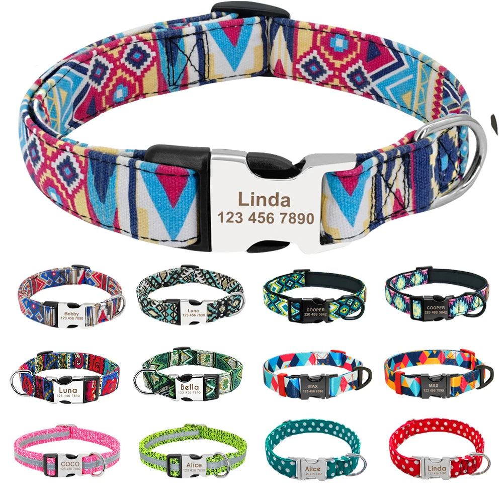Personalized Engraved Dog Collar - Custom Nylon Pet ID Tag for Small Large Dogs - ZOOMNSTORE