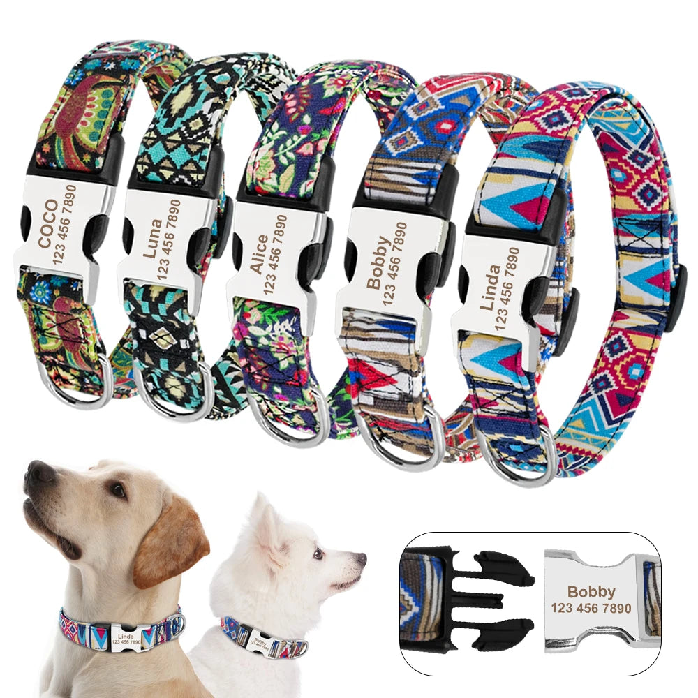 Personalized Engraved Dog Collar - Custom Nylon Pet ID Tag for Small Large Dogs - ZOOMNSTORE