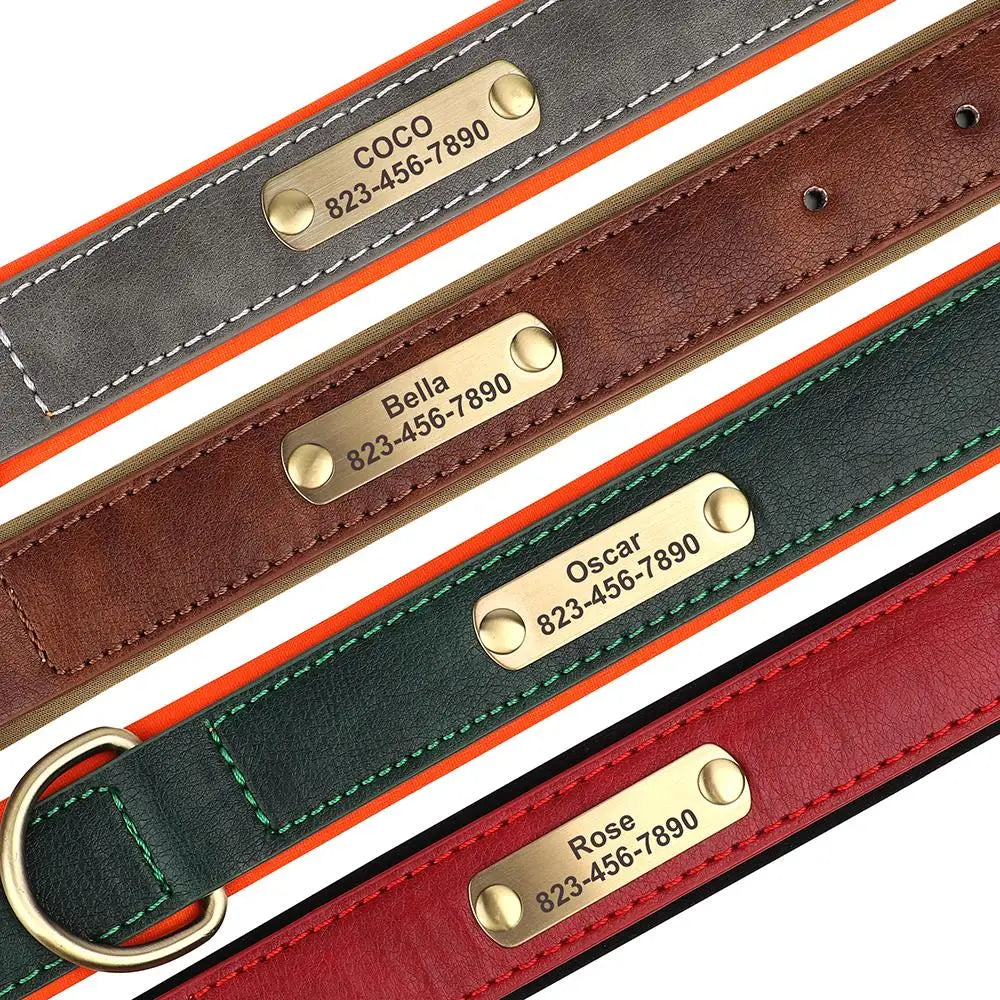 Personalized Engraved Dog Collar - Custom PU Leather ID Tag for Small to Large Dogs - ZOOMNSTORE