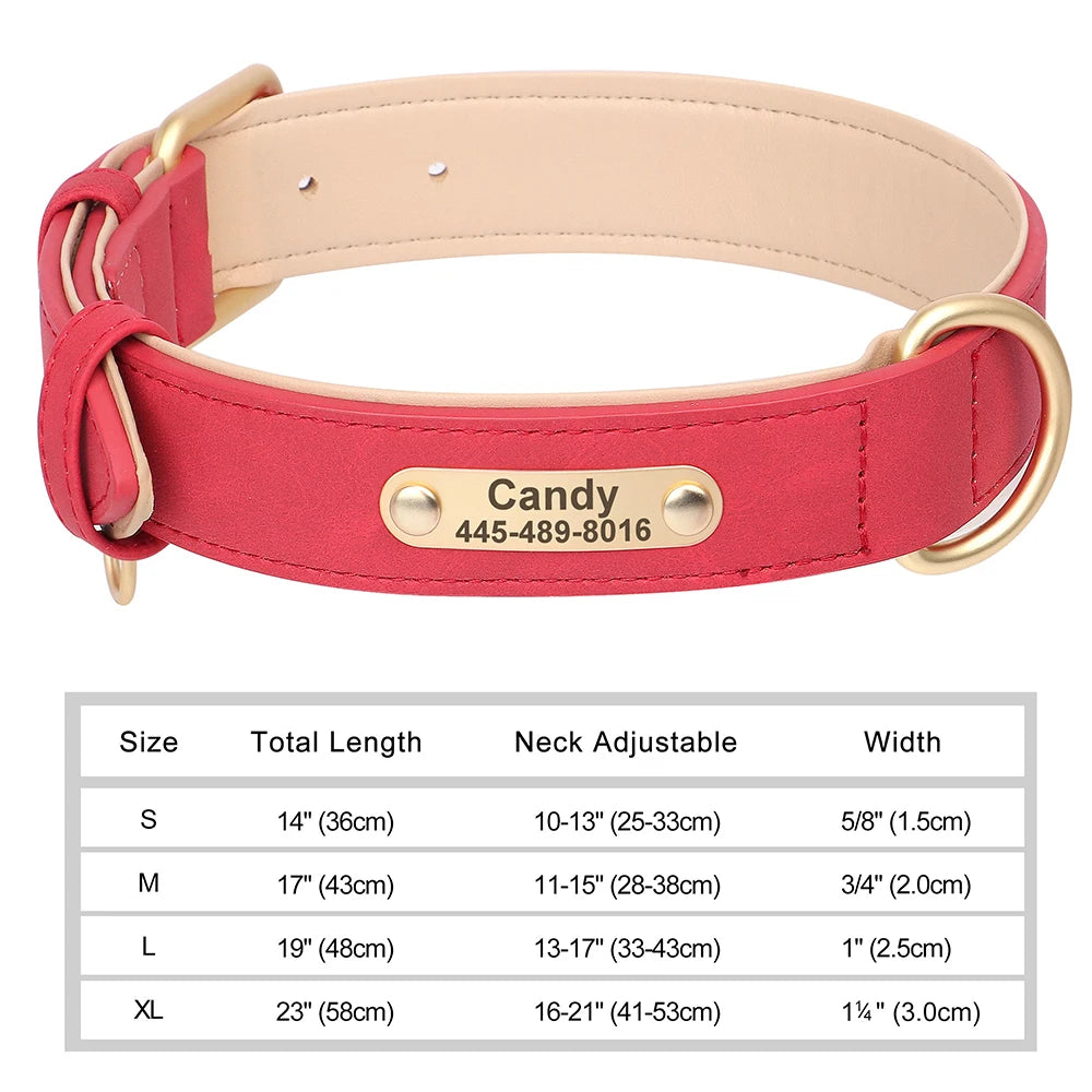 Personalized Engraved Dog Collar - Custom PU Leather ID Tag for Small to Large Dogs - ZOOMNSTORE