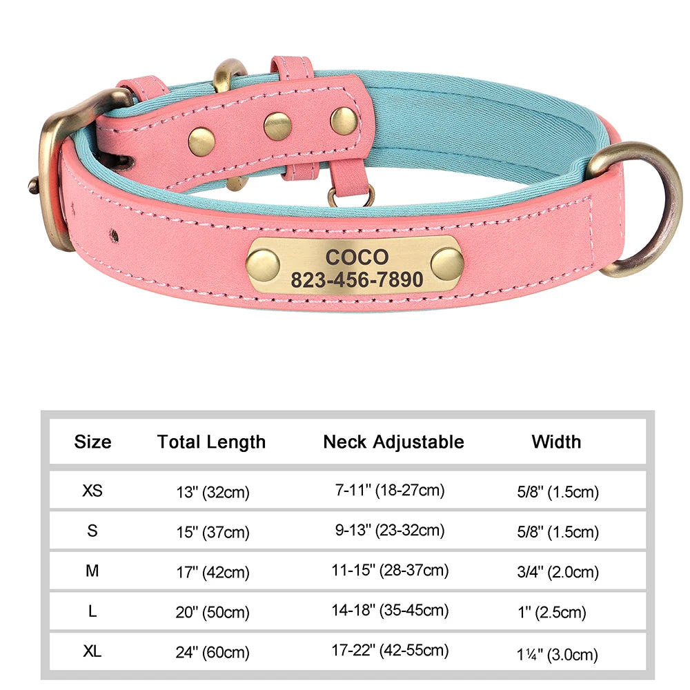 Personalized Engraved Dog Collar - Custom PU Leather ID Tag for Small to Large Dogs - ZOOMNSTORE